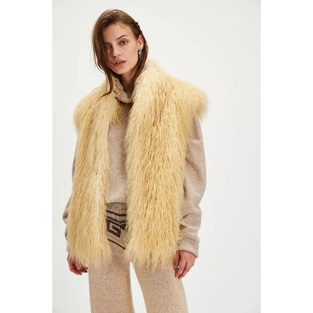 Free People Apparis Laila‎ Faux Fur Vest Panna Cotta Ivory Women's Size Large